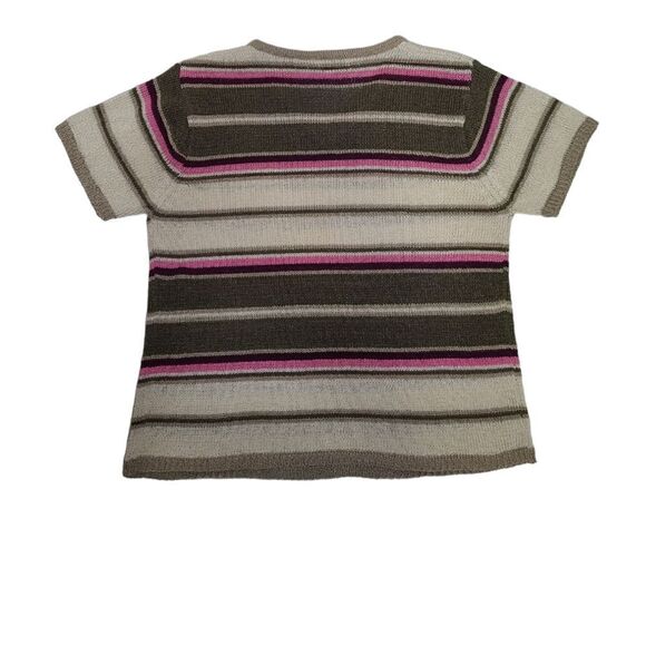 VINTAGE 90s knit v-neck striped short sleeve retro sweater M - Picture 3 of 6